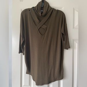 Express Women’s Turtleneck Short Sleeve Criss Cross Top